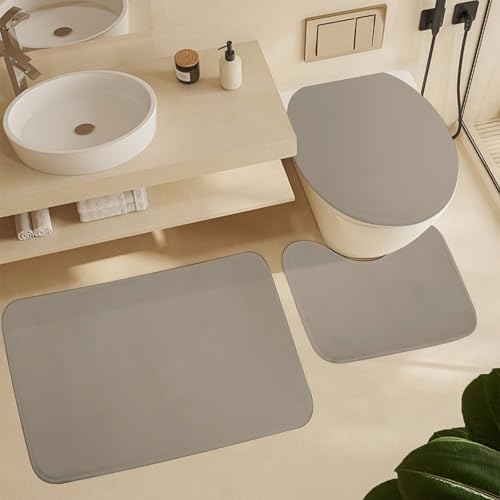 Perostye 3 Pieces Bathroom Rug Set with Anti-Slip Linen Beige Mats