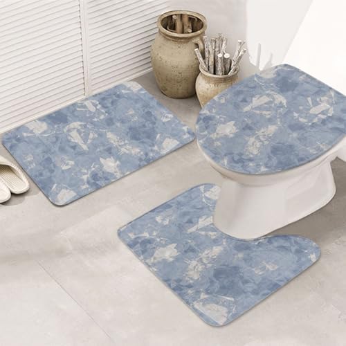 French Linen Print 3 Piece Bathroom Rug Set