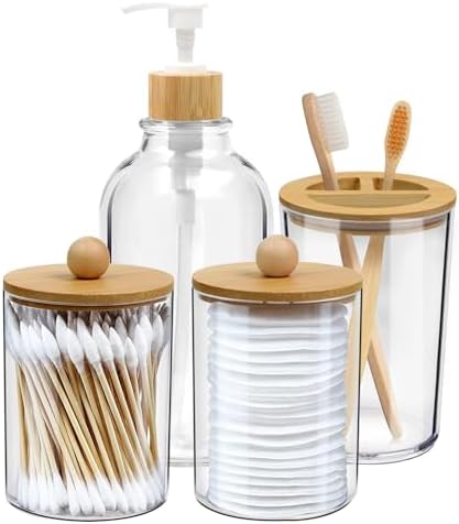 CLQ Bamboo Bathroom Accessories Set of 4 1