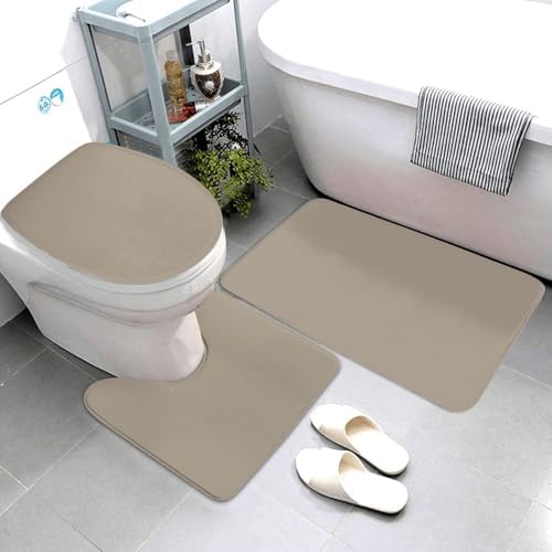 Perostye 3 Pieces Bathroom Rug Set with Anti-Slip Linen Beige Mats
