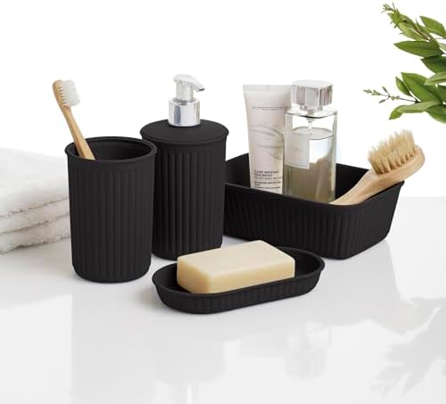 Superio Decorative Plastic Bathroom Accessories Set - Brown
