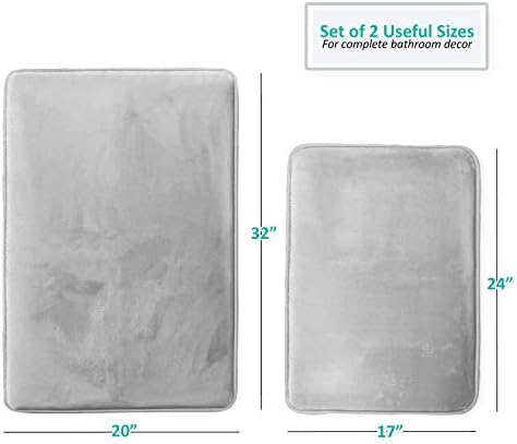Clara Clark 2 Piece Velvet Bath Mat Set - Non-Slip Quick Drying Silver