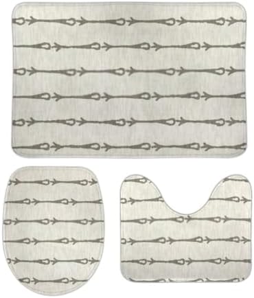 QAZPL 3 Piece Bathroom Rug Set Stripe Linen Canvas