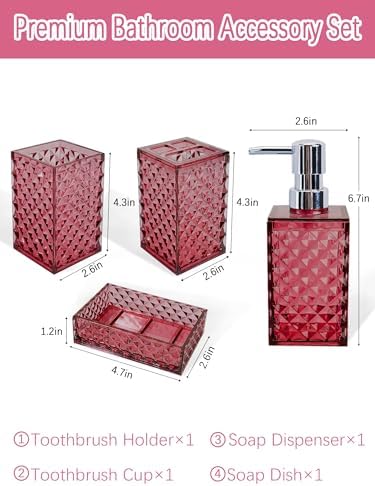 Cevly 4-Piece Bathroom Accessories Set Acrylic Fuchsia