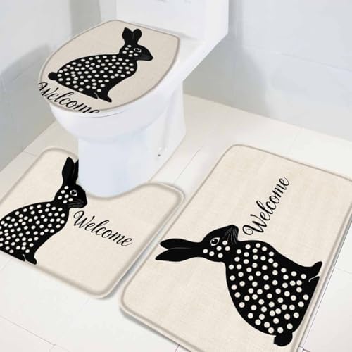 Wotrend Easter 3 Piece Bath Rug Set with Polka Dot Rabbit Design 1