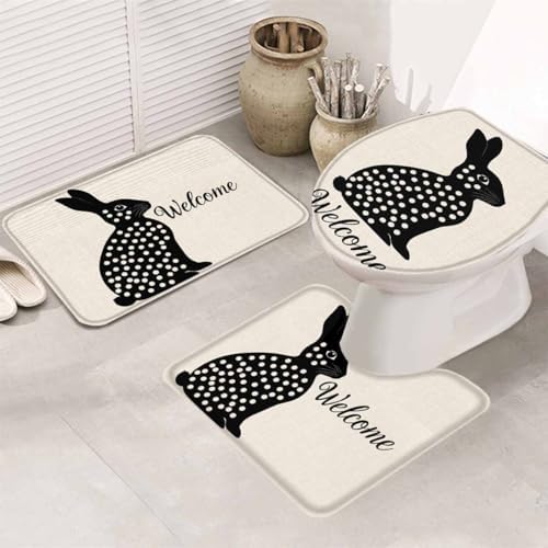 Wotrend Easter 3 Piece Bath Rug Set with Polka Dot Rabbit Design 1