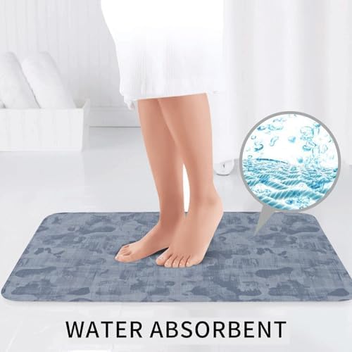 French Blue Mottled Linen 3-Piece Bathroom Rug Set