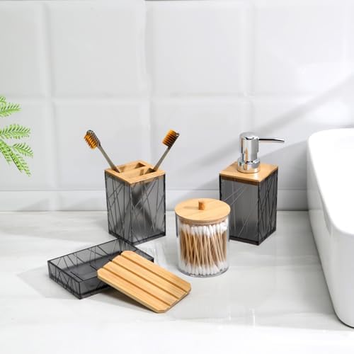 Clear Gray Bamboo Bathroom Accessories Set 6PCS