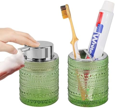 Tonxus Glass Bathroom Accessory Set with Soap and Toothbrush Holder