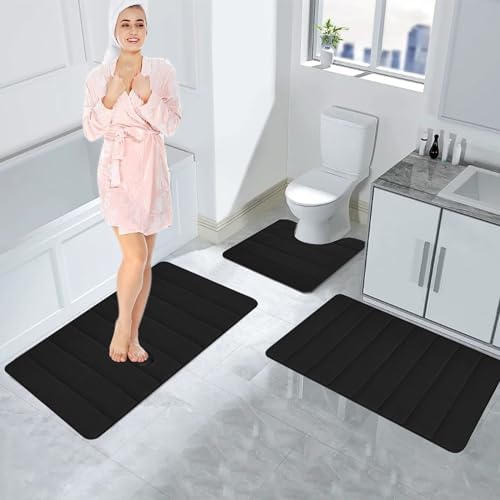 Memory Foam Bath Mat Set - 3 Piece Non Slip Water Absorbent