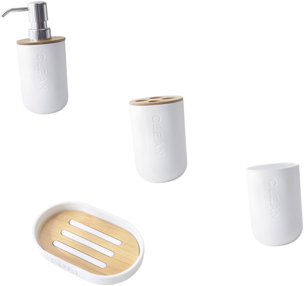 VOSAREA Bamboo Plastic Bathroom Storage Set of 4 1