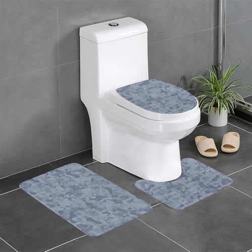 French Blue Mottled Linen 3-Piece Bath Rug Set