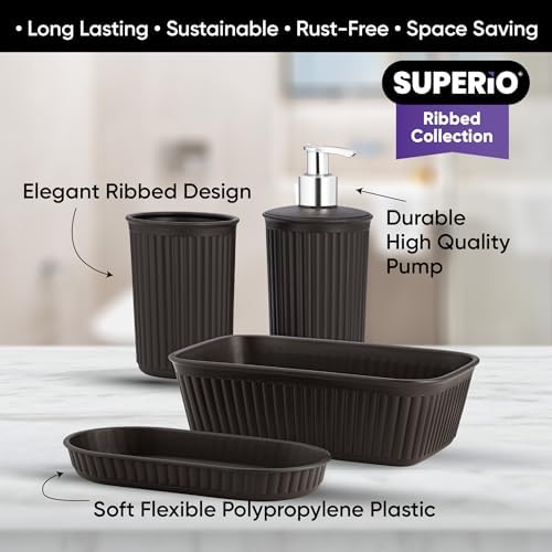 Superio Decorative Plastic Bathroom Accessories Set - Brown