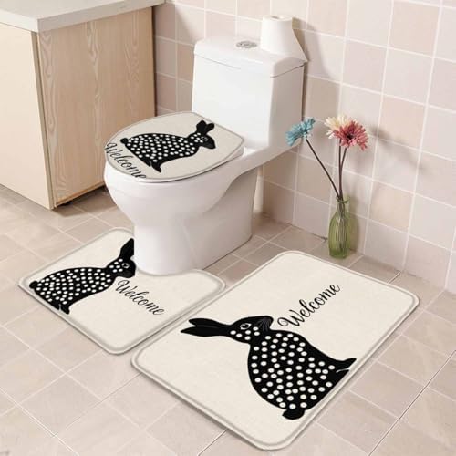 Wotrend Easter 3 Piece Bath Rug Set with Polka Dot Rabbit Design 1
