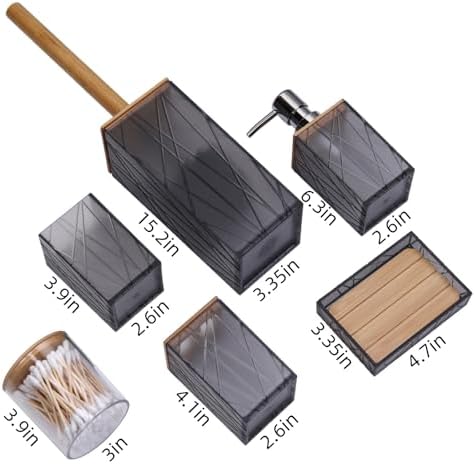 Clear Gray Bamboo Bathroom Accessories Set 6PCS