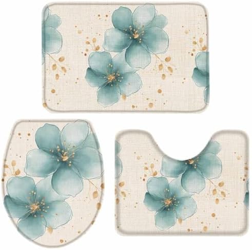 Wotrend Floral 3-Piece Bath Rug Set with Non-Slip Rubber Bottom