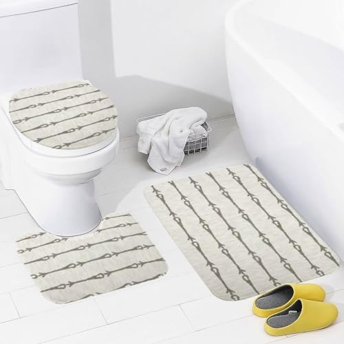 QAZPL 3 Piece Bathroom Rug Set Stripe Linen Canvas