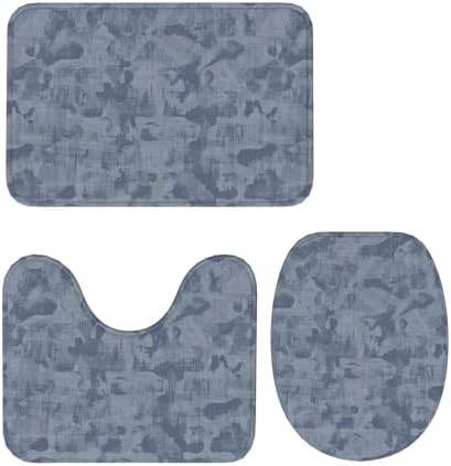 French Blue Mottled Linen 3-Piece Bath Rug Set
