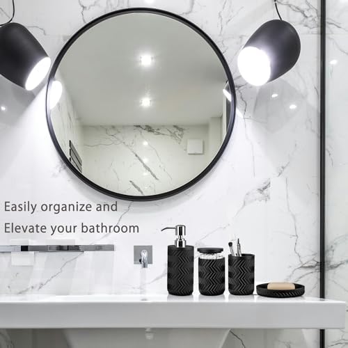 Softflame 4PCs Marble Look Bathroom Accessory Set Matte Black