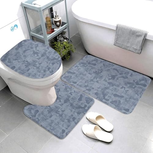 French Blue Mottled Linen 3-Piece Bathroom Rug Set