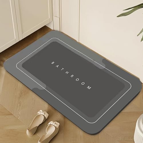 Quick Absorption Dark Gray Bath Mat with Non-Slip Rubber Bottom