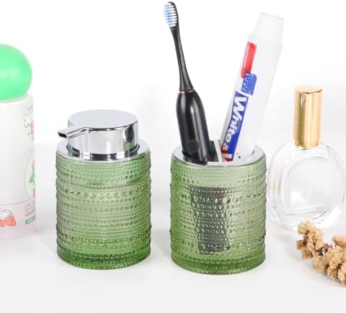 Tonxus Glass Bathroom Accessory Set with Soap and Toothbrush Holder