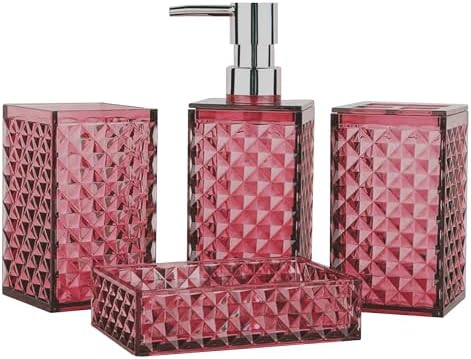 Cevly 4-Piece Bathroom Accessories Set Acrylic Fuchsia