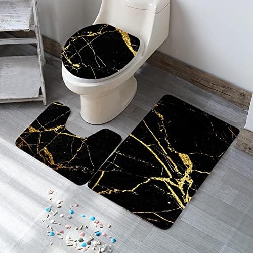 YIWULA 3 Piece Marble Texture Bathroom Rug Set