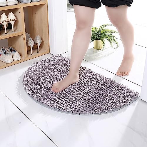 CHENSHUO Semi Circle Bath Rug 2 Pack Grey Non Slip Chenille Mats