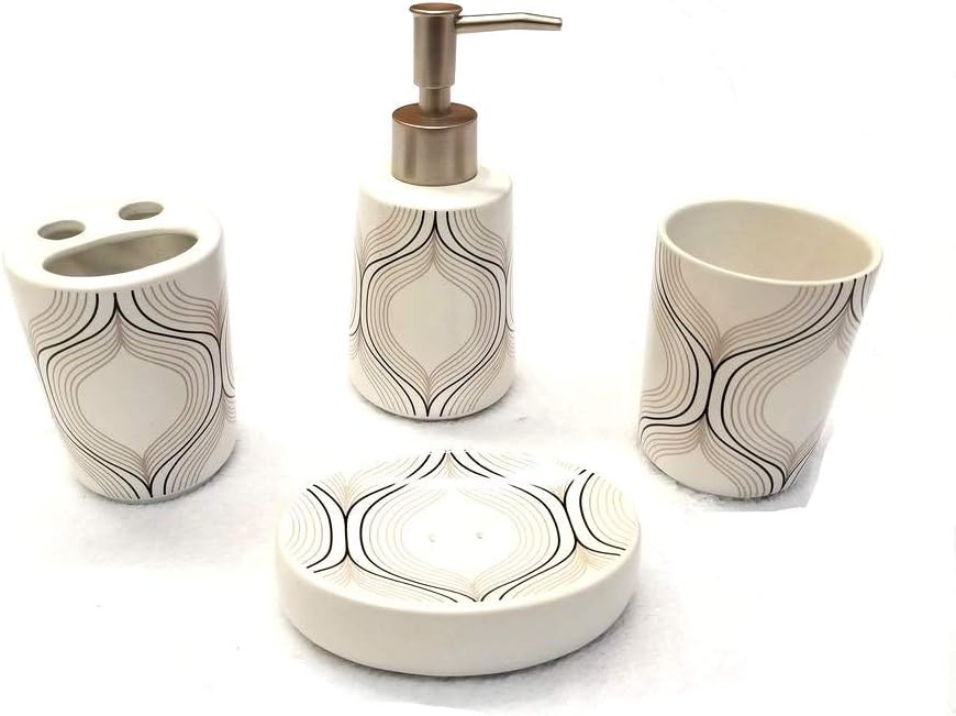 Empire Home Geometric 4-Piece Ceramic Set - Brown Waves