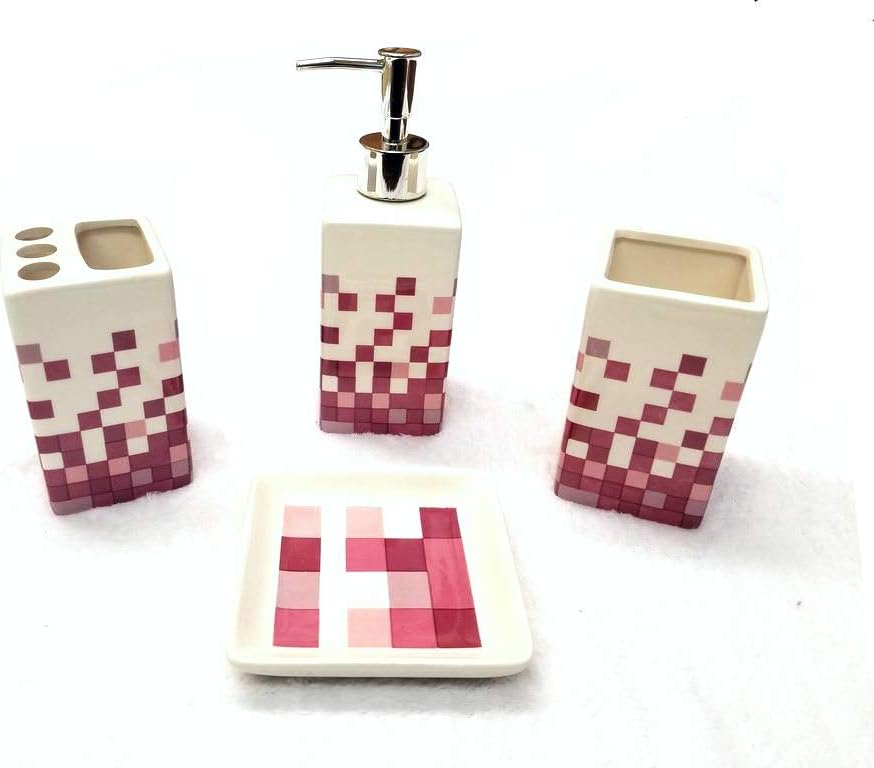 Empire Home Geometric 4-Piece Ceramic Set Pink Squares 1