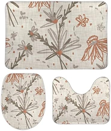 ZHONGJI 3 Piece Bath Rug Set Floral Pattern Non-Slip