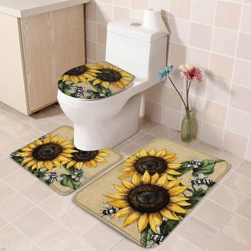 Wotrend Sunflower Bath Rug Set 3 Piece