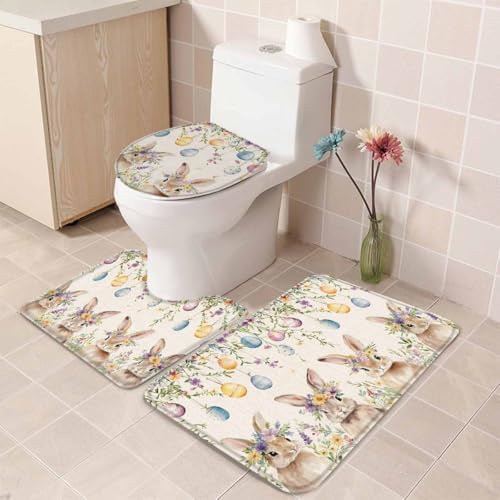 Wotrend Easter Bunny Bath Rugs Set 3 Pieces