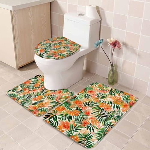 LgioyxQ Orange Green Leaves Bathroom Rugs Set 3 Piece