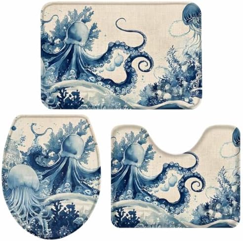 Wotrend Octopus Bath Rugs Set 3 Pieces Underwater Decor