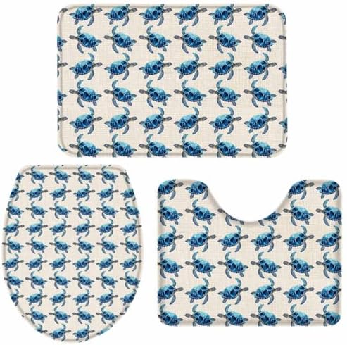 Wotrend Ocean 3 Piece Bath Rug Set Nautical Blue 1