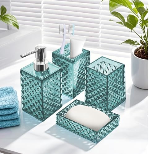 Samhe 4 Pcs Blue Plastic Bathroom Accessory Set
