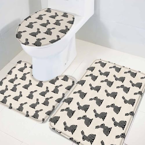 Wotrend Easter 3 Piece Bath Rug Set with Wave Pattern Rabbit Design