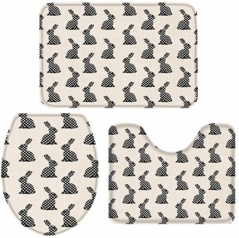 Wotrend Easter 3 Piece Bath Rug Set with Wave Pattern Rabbit Design