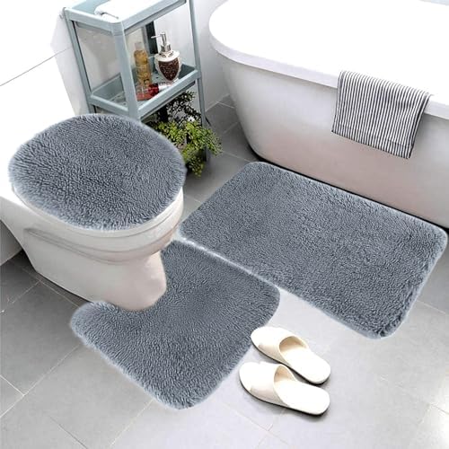 3 Piece Bath Rug Set - Non-Slip Microfiber Rugs with Rubber Backing 1