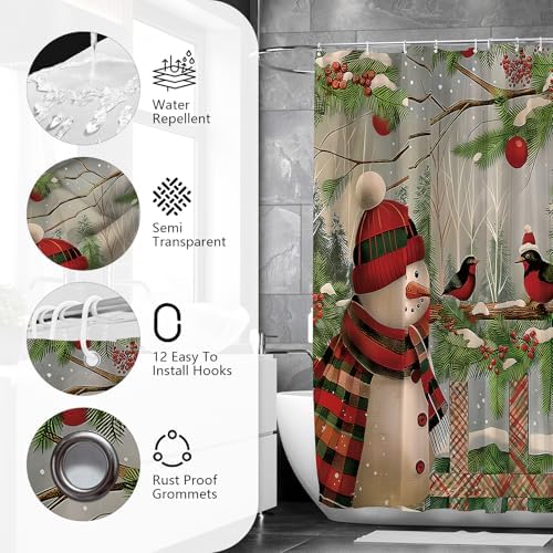 APROPHIC Christmas Snowman Shower Curtain Set with Rugs and Hooks 1