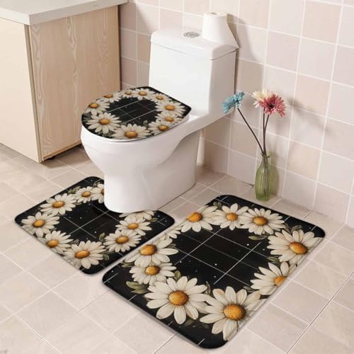 Wotrend Spring 3 Piece Bath Rug Set Pastoral Daisy