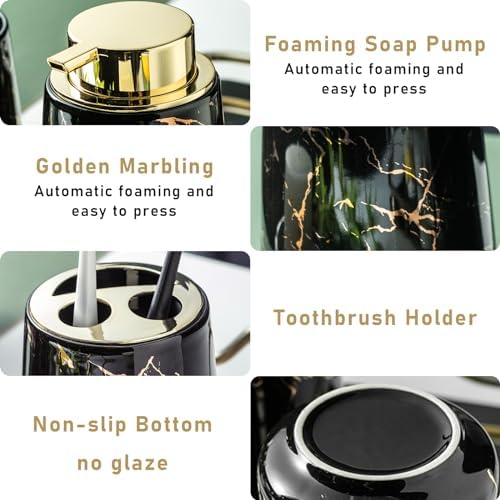 YYW Ceramic Bathroom Accessory Set - Four Piece Black