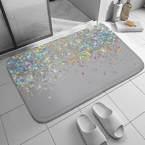 Curdesi Luxury Bath Rug Silver Gray Glitter Non Slip 20x32inch