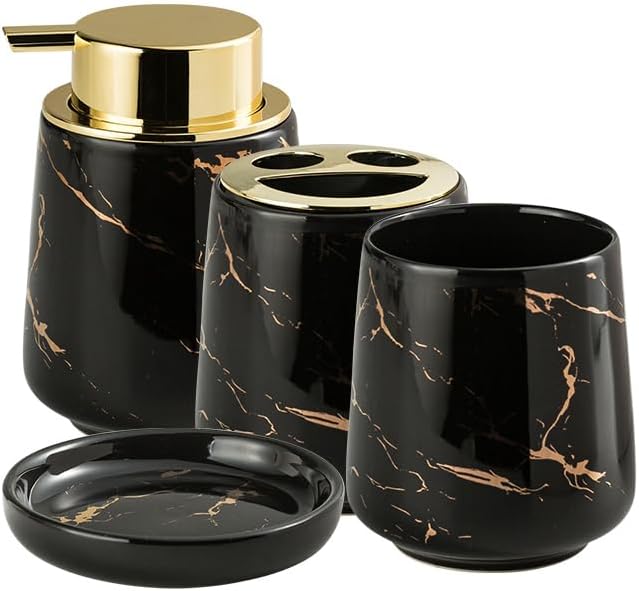 YYW Ceramic Bathroom Accessory Set - Four Piece Black