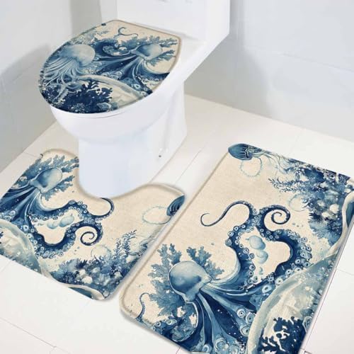 Wotrend Octopus Bath Rugs Set 3 Pieces Underwater Decor