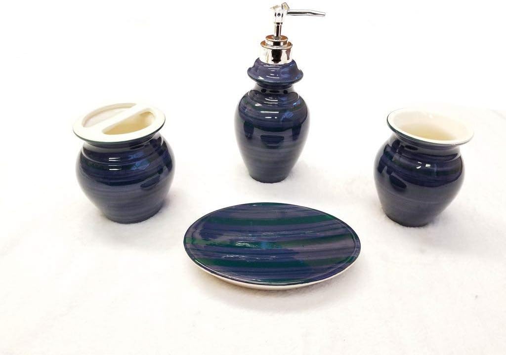 Empire Home Two-Tone 4-Piece Ceramic Bathroom Accessory Set - Purple Black