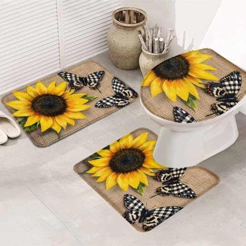 Wotrend Floral 3 Piece Bath Rug Set