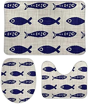 Kuizee 3-Piece Bath Rug Set Aquatic Blue